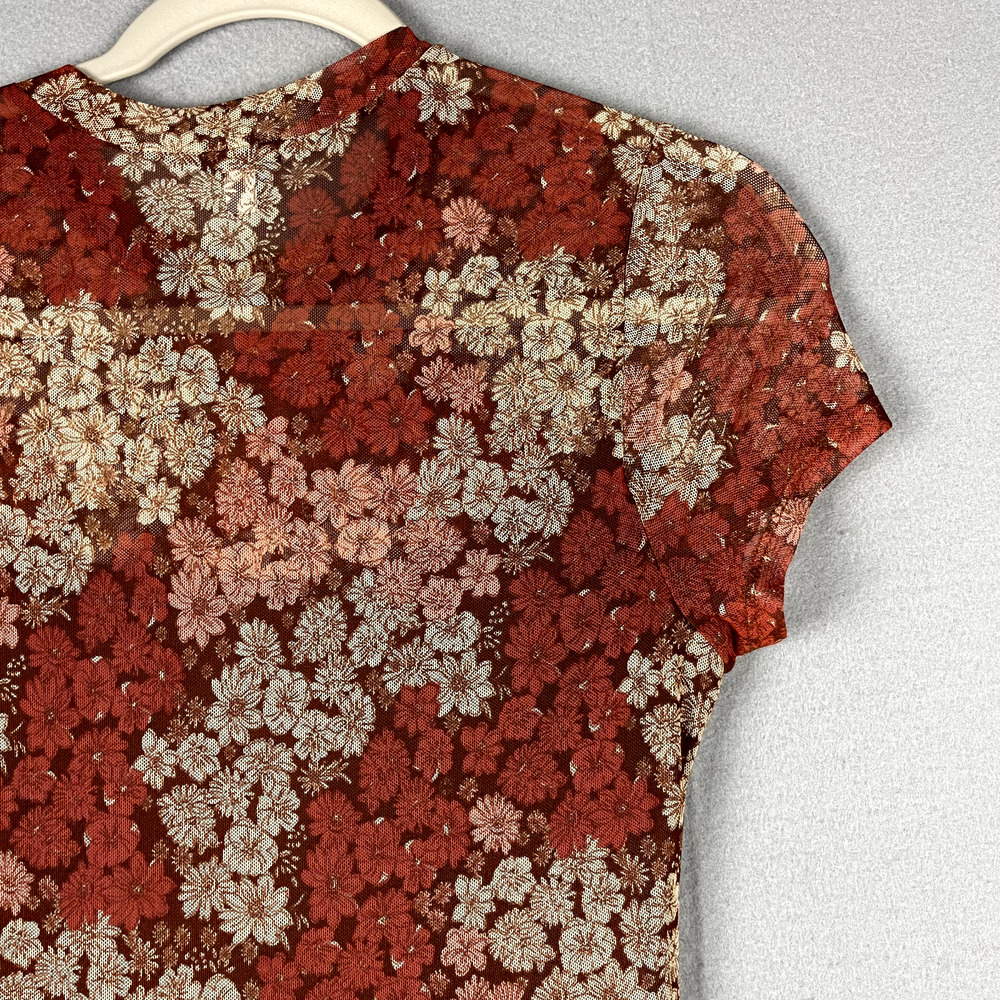 Whimsy Fairy Floral Mesh Dress Women Medium Sheer Pleated Midi Y2K Boho Peasant - Picture 14 of 16